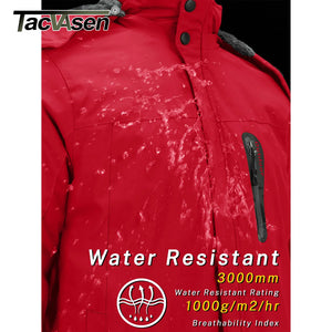 Red jacket with water-resistant feature and TacVasen branding