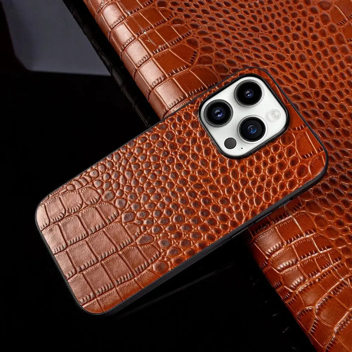 Crocodile Genuine Leather Shockproof Case for iPhone 16 14 13 12 15 Pro Max