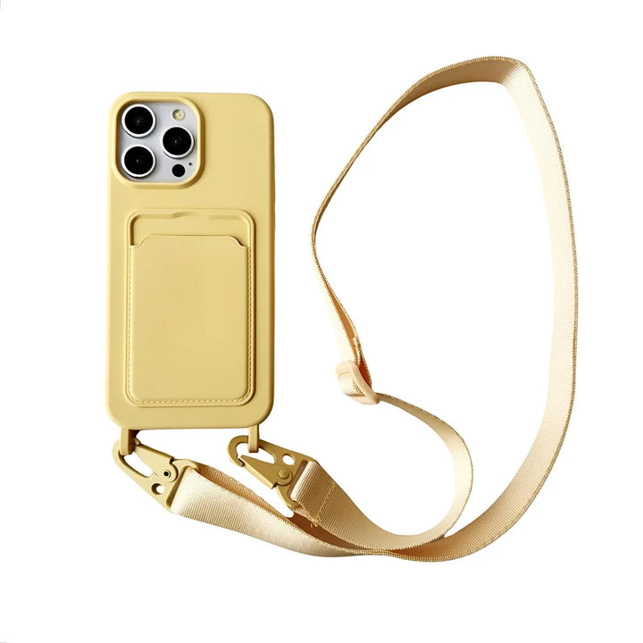 Crossbody Lanyard Necklace Rope Wallet Silicone Case For iPhone 16 15 Plus 14 13 12 11 Pro Max Slot Card Holder Plain Back Cover