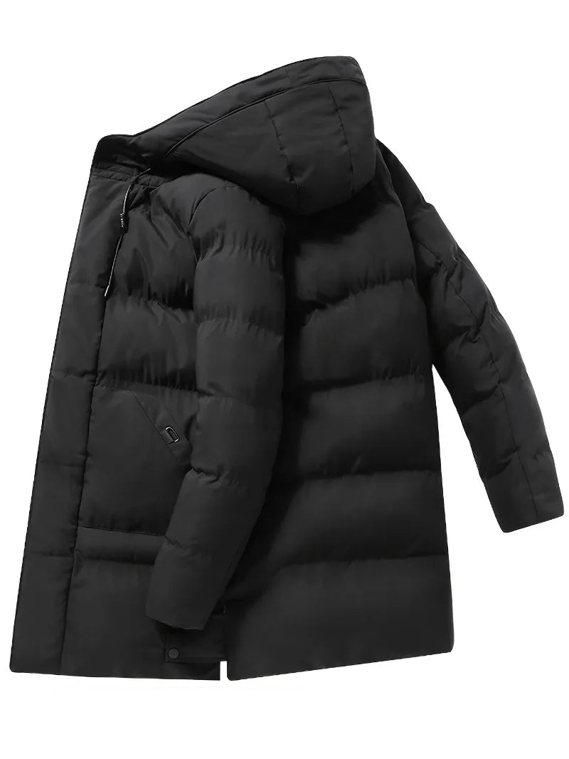 Black puffer jacket on a white background