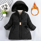 Black winter coat with fur hood on a white background