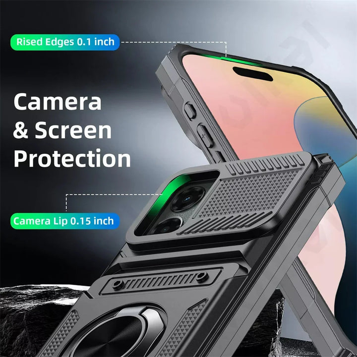 Magnetic iPhone Wallet Case with Rotating Ring Kickstand – Drop Protection & Card Pocket for iPhone 16 15 14 13 12 11