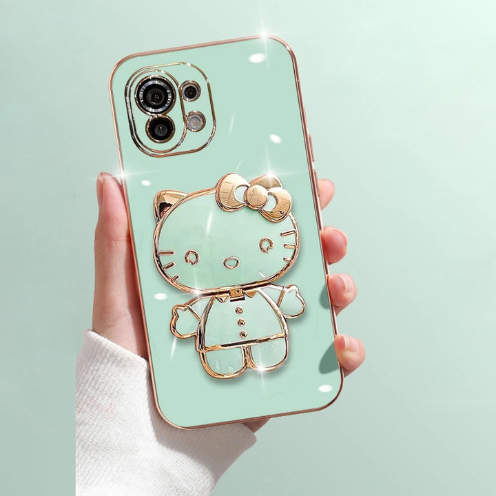 Mirror Bracket Case for Xiaomi Redmi Note 12, 11, 10, 9, 8 Pro – Anti-Scratch, With Kickstand, Hello Kitty Design