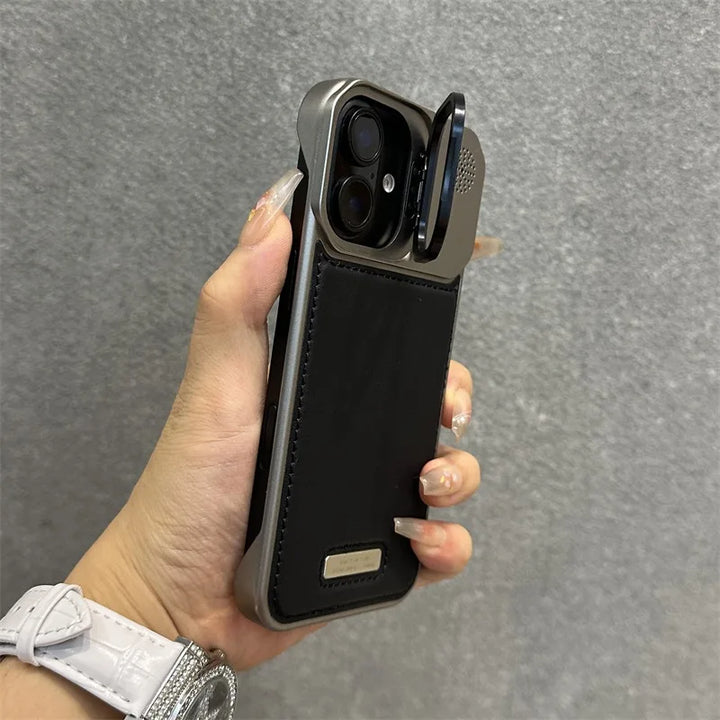 Armor Leather Case for iPhone 12 13 14 15 16 with Lens Bracket