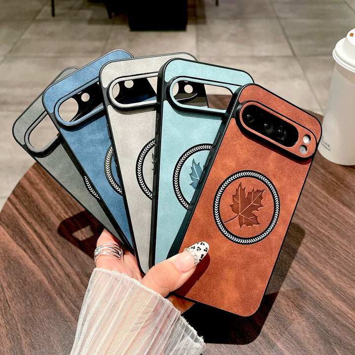 Luxury Faux Leather Google Pixel Case for Pixel 9 Pro – Business Style Full-Coverage MagSafe Compatible