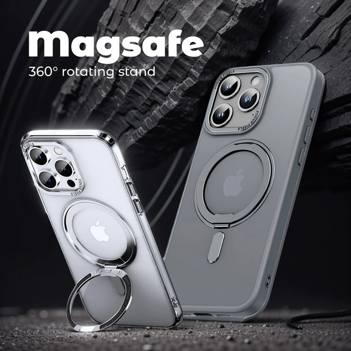 Luxury Magnetic Stand Case for iPhone 11/12/13/14/15/16 Pro Max with 360° Rotation and Wireless Charging Compatibility
