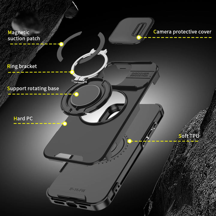 Heavy-Duty Rugged Magnetic Ring Stand Case for iPhone 16, 15, 14, 13, 12, 11 Pro Max Plus – Shockproof, Anti-Scratch, MagSafe Compatible