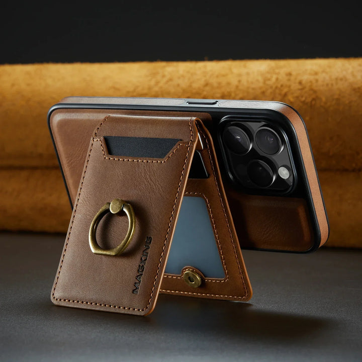 Leather Card Slot Ring Magnetic Wallet Case for iPhone 16 15 Pro Max 14 Plus 13 12