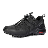 Black outdoor sneaker with visible brand name on a white background