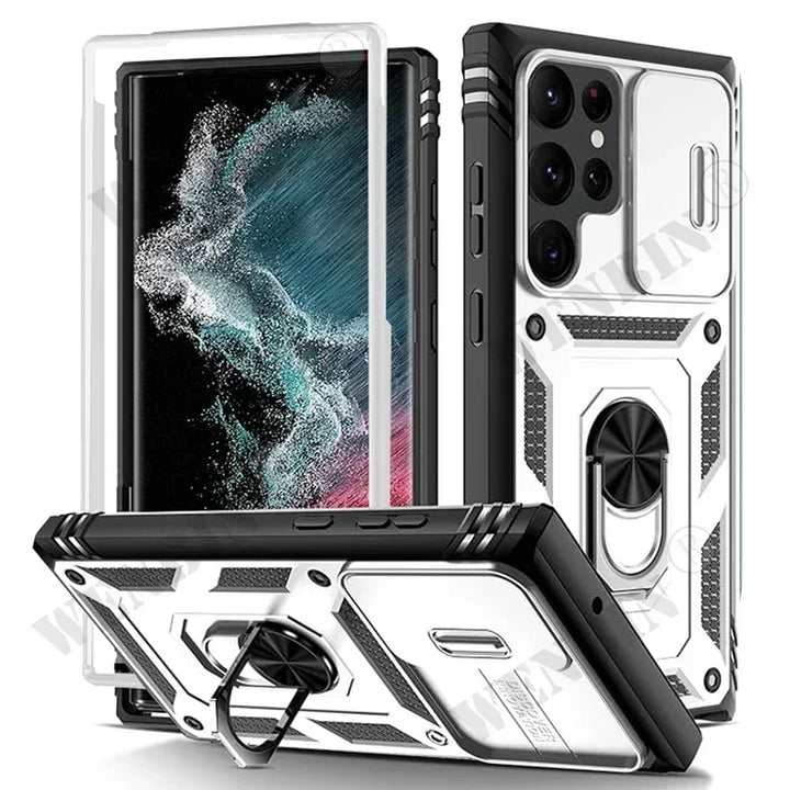 Heavy Duty Kickstand Case for Samsung S25 Ultra, S24, S23 Plus, A56, A55, and A36 - Anti-Scratch, Anti-Fingerprint, Shockproof Design with 360-Degree Kickstand.