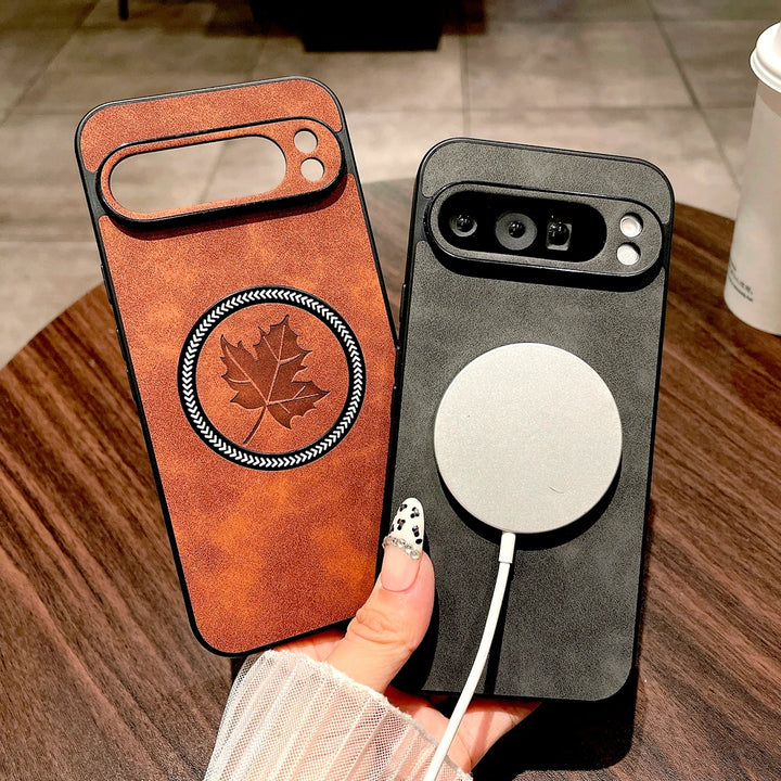 Luxury Faux Leather Google Pixel Case for Pixel 9 Pro – Business Style Full-Coverage MagSafe Compatible