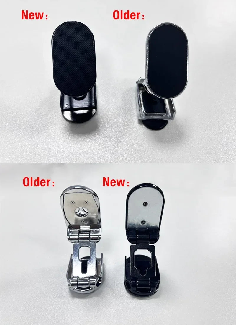 Comparison of new and older versions of a metal clip on a white background.