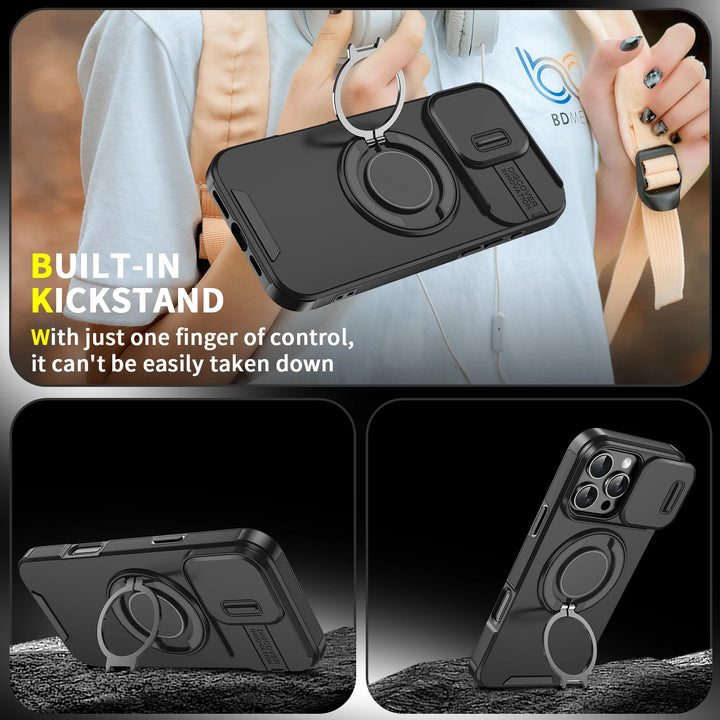 Heavy-Duty Rugged Magnetic Ring Stand Case for iPhone 16, 15, 14, 13, 12, 11 Pro Max Plus – Shockproof, Anti-Scratch, MagSafe Compatible