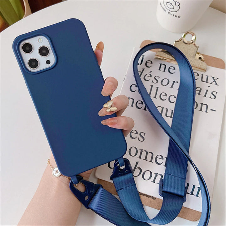 Crossbody Necklace Strap Lanyard Matte Silicone Case For iPhone 16 15 14 Pro Max 11 12 13 XR X XS 6 7 8 Plus SE Shockproof Cover
