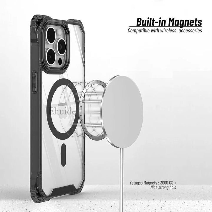 Magsafe Magnetic Strap Crossbody Case for iPhone 16, 15, 14, 13, 12, 11 Pro Max – Clear, Shockproof with Lanyard