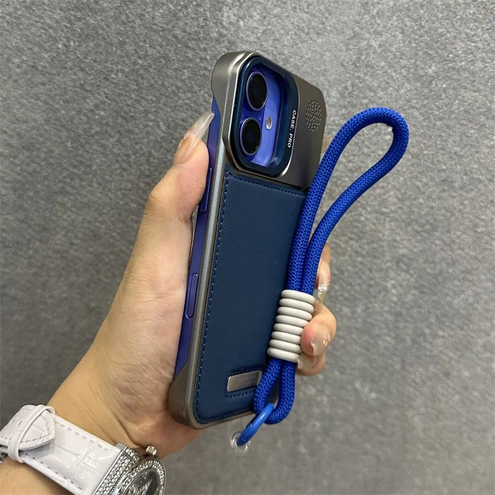 Armor Leather Case for iPhone 12 13 14 15 16 with Lens Bracket