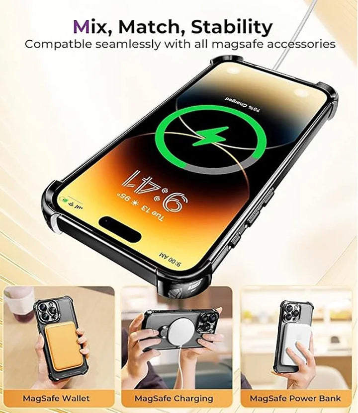 MagSafe Shockproof Case for iPhone 16 15 14 13 12 11 – Wireless Charging & Invisible Kickstand