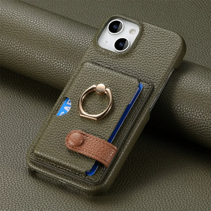 Luxury Leather Ring Wallet Case for iPhone 11/12/13/14/15/16 Pro Max with Ring Holder and Shockproof Design
