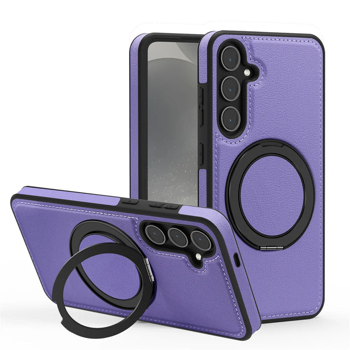 Luxury Rotating Leather Magnetic Case for Samsung S25/S24 Ultra, FE, S22, and S23 Plus with shockproof design and wireless charging support