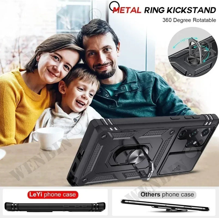 Heavy Duty Kickstand Case for Samsung S25 Ultra, S24, S23 Plus, A56, A55, and A36 - Anti-Scratch, Anti-Fingerprint, Shockproof Design with 360-Degree Kickstand.