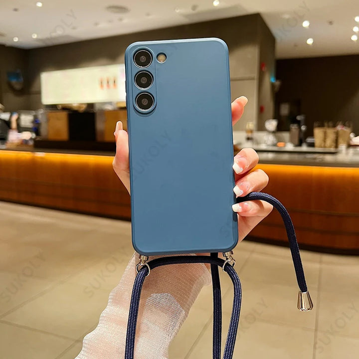 Crossbody Lanyard Silicone Case for Samsung Galaxy S23 S24 Ultra A54 A53 A35 5G – Soft Phone Cover