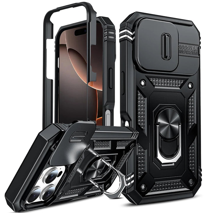 Military Grade iPhone Case with 360 Degree Kickstand & Camera Slide – Full Protection for iPhone 16 15 14 13 12 11