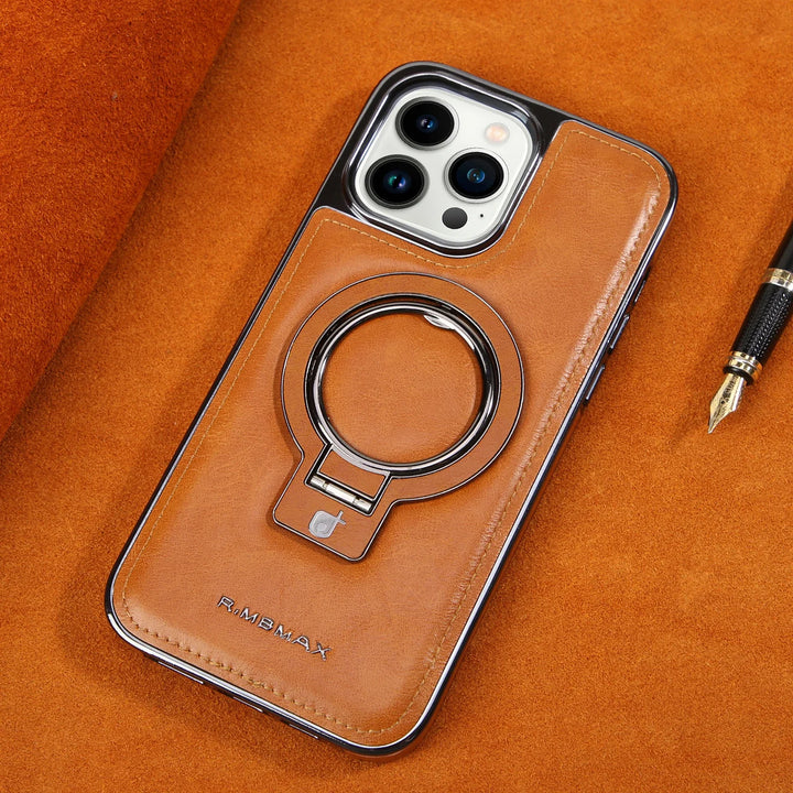Luxury leather magnetic iPhone case with MagSafe and shockproof protection, fits iPhone 12, 13, 14, 15, and 16 Pro Max.