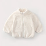 White fleece jacket on a light gray background