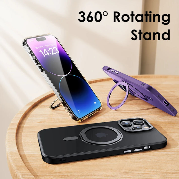 Luxury Magnetic Stand Case for iPhone 11/12/13/14/15/16 Pro Max with 360° Rotation and Wireless Charging Compatibility