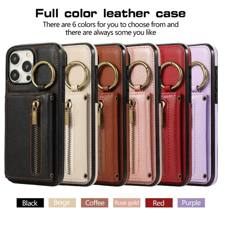 Crossbody Leather Wallet Phone Case with Zipper and Card Holder for iPhone 16/15/14/13/12/11 Pro Max