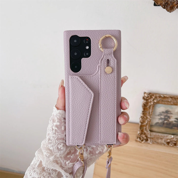 Leather Crossbody Wallet Case with Wrist Strap for Samsung S25/S24/S23 Ultra A54 A53 A33