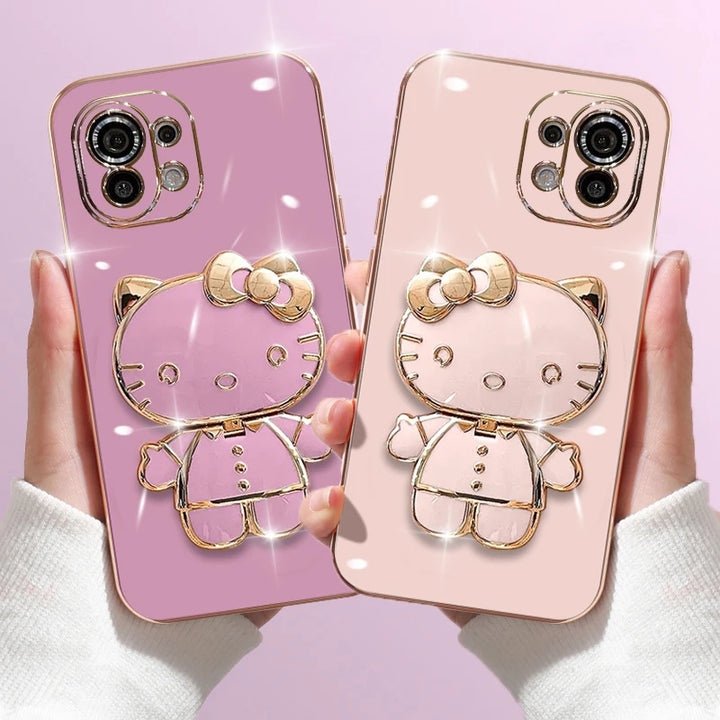 Mirror Bracket Case for Xiaomi Redmi Note 12, 11, 10, 9, 8 Pro – Anti-Scratch, With Kickstand, Hello Kitty Design