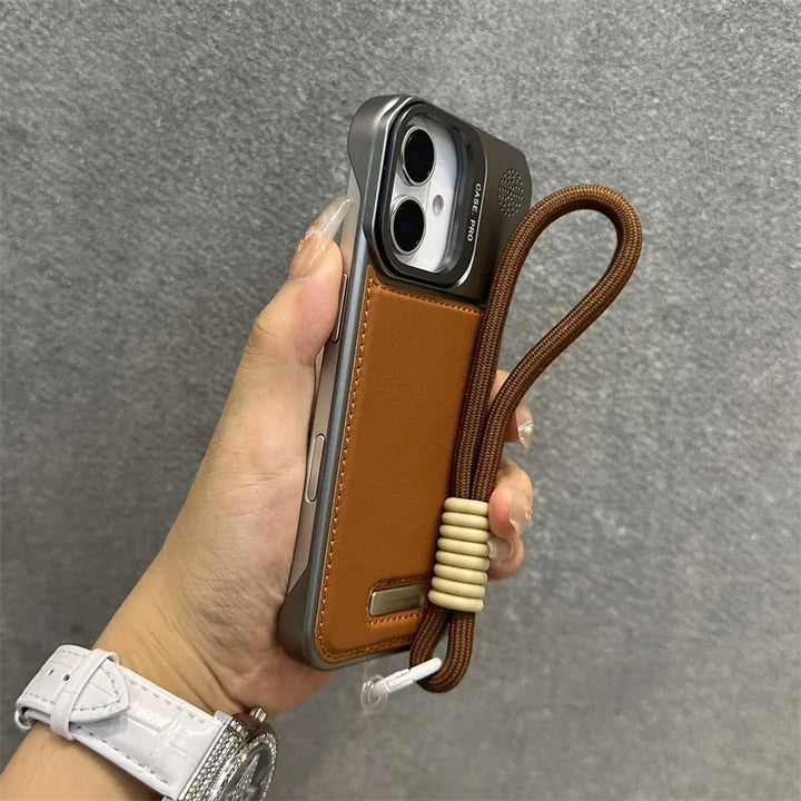 Armor Leather Case for iPhone 12 13 14 15 16 with Lens Bracket