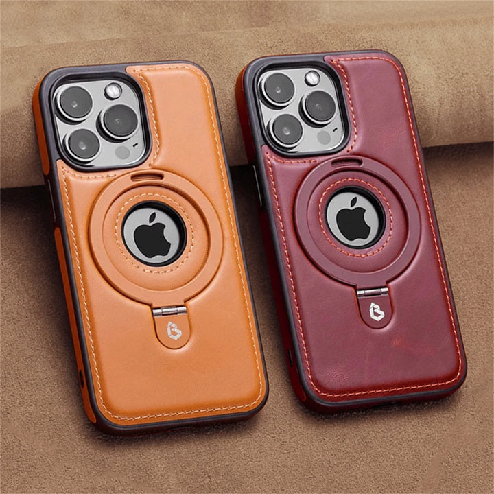 Luxury Magnetic Stand Ring PU Leather Case for iPhone 16/15/14 Plus, 13/12 Pro Max, Magsafe Compatible with Ring Holder and Shockproof Design