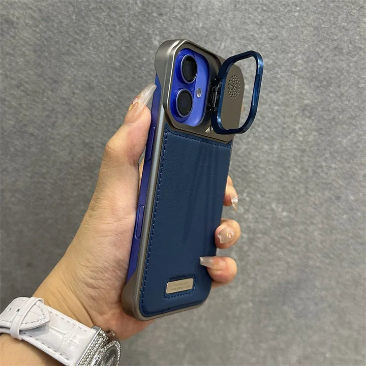 Armor Leather Case for iPhone 12 13 14 15 16 with Lens Bracket