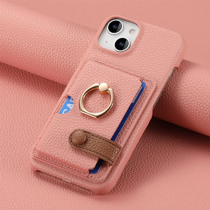 Luxury Leather Ring Wallet Case for iPhone 11/12/13/14/15/16 Pro Max with Ring Holder and Shockproof Design