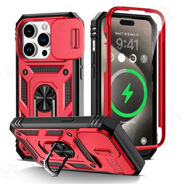Military Grade iPhone Case with 360 Degree Kickstand & Camera Slide – Full Protection for iPhone 16 15 14 13 12 11
