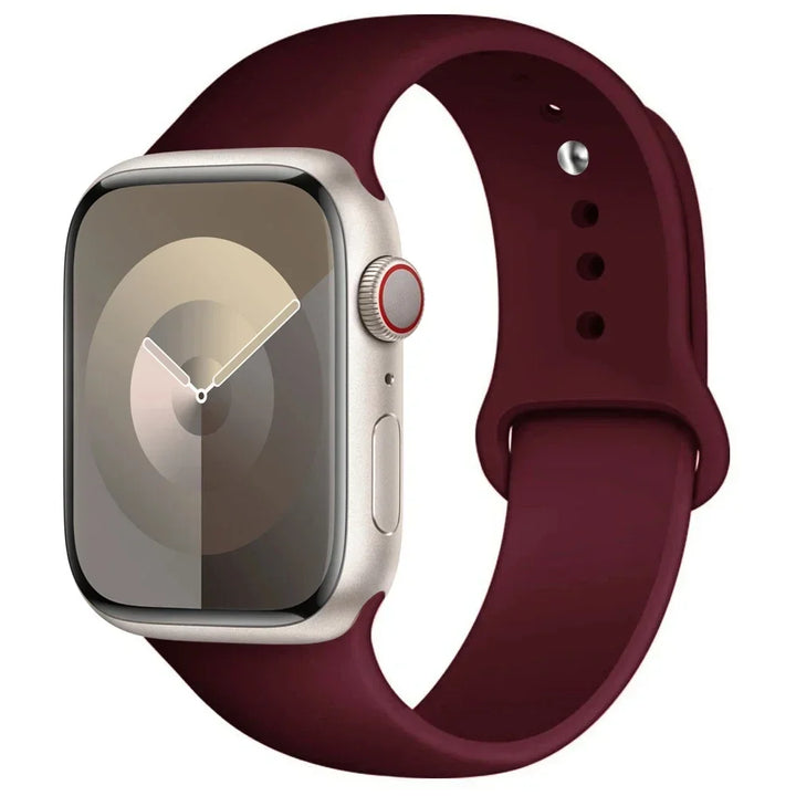 Silicone sport band for Apple Watch, compatible with Series 9/8/7/6/5/SE/Ultra, shown in vibrant colors.