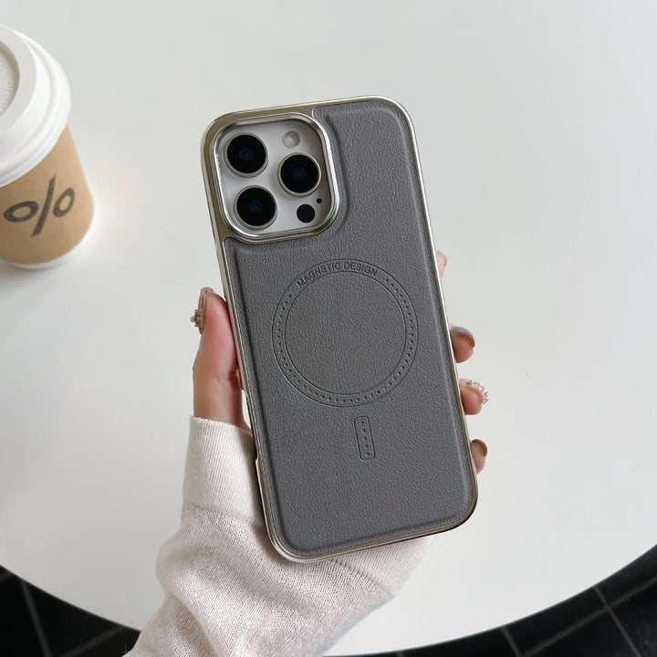 Luxury leather magnetic iPhone case with MagSafe compatibility, durable protection, fits iPhone 11, 12, 13, 14, 15, and 16 Pro Max.