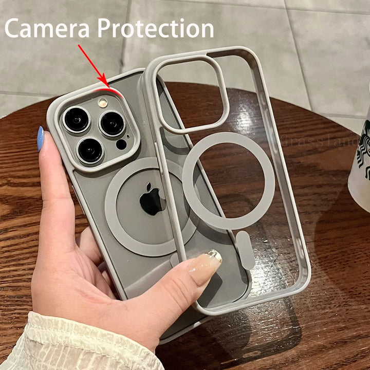 Clear MagSafe Shockproof Case for iPhone 15 Series – Wireless Charging Compatible Transparent Cover