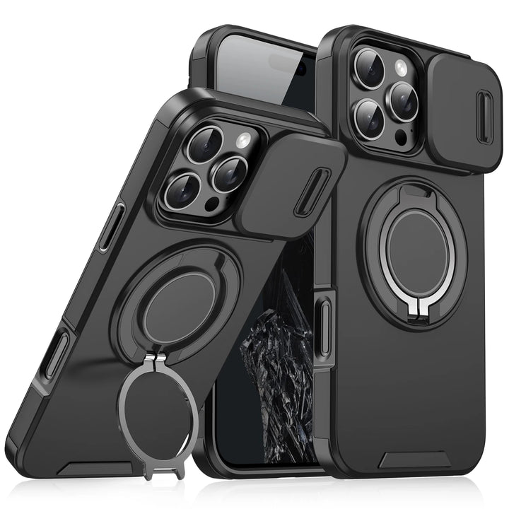 Heavy-Duty Rugged Magnetic Ring Stand Case for iPhone 16, 15, 14, 13, 12, 11 Pro Max Plus – Shockproof, Anti-Scratch, MagSafe Compatible