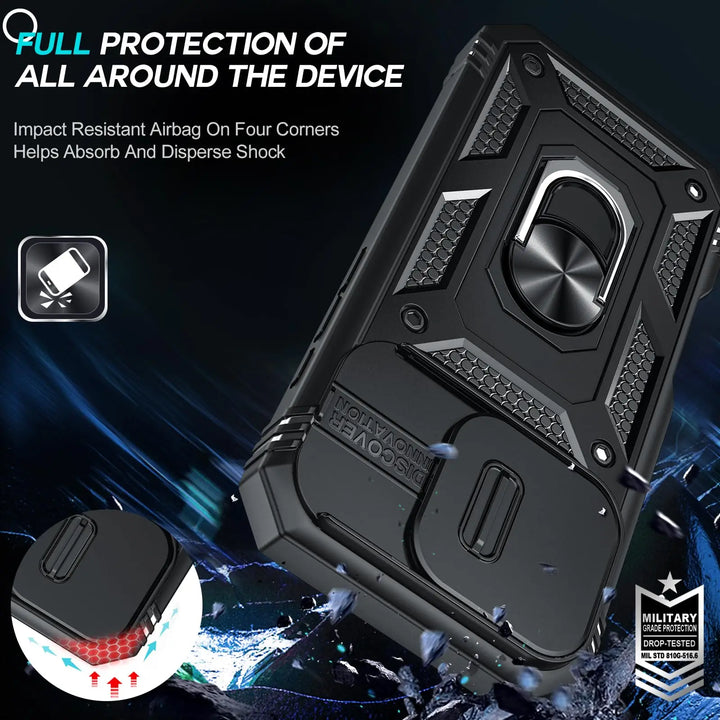 Military Grade iPhone Case with 360 Degree Kickstand & Camera Slide – Full Protection for iPhone 16 15 14 13 12 11