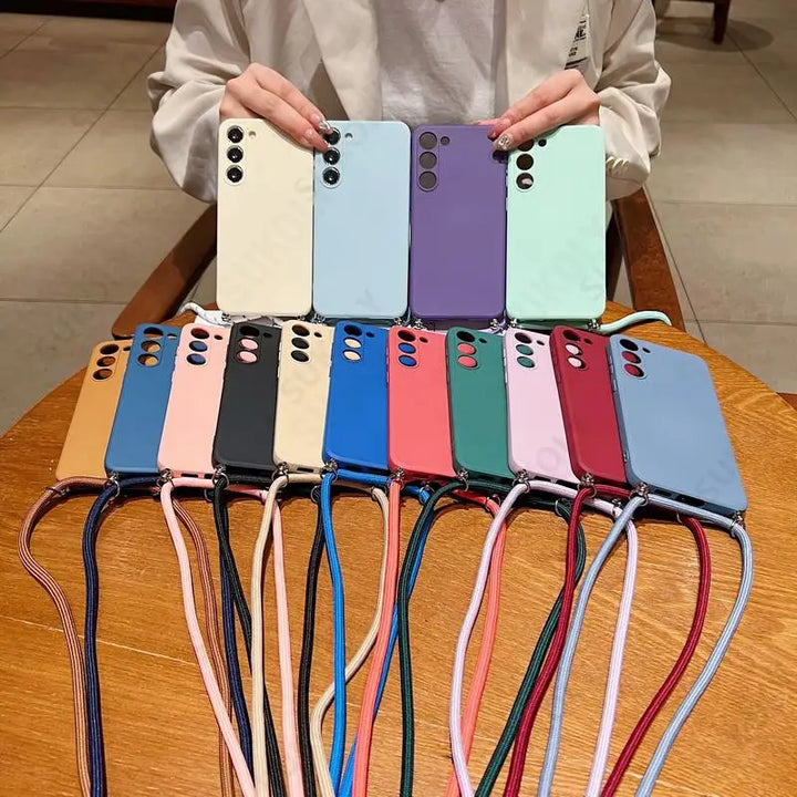 Crossbody Lanyard Silicone Case for Samsung Galaxy S23 S24 Ultra A54 A53 A35 5G – Soft Phone Cover