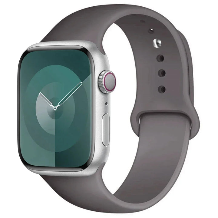 Silicone sport band for Apple Watch, compatible with Series 9/8/7/6/5/SE/Ultra, shown in vibrant colors.