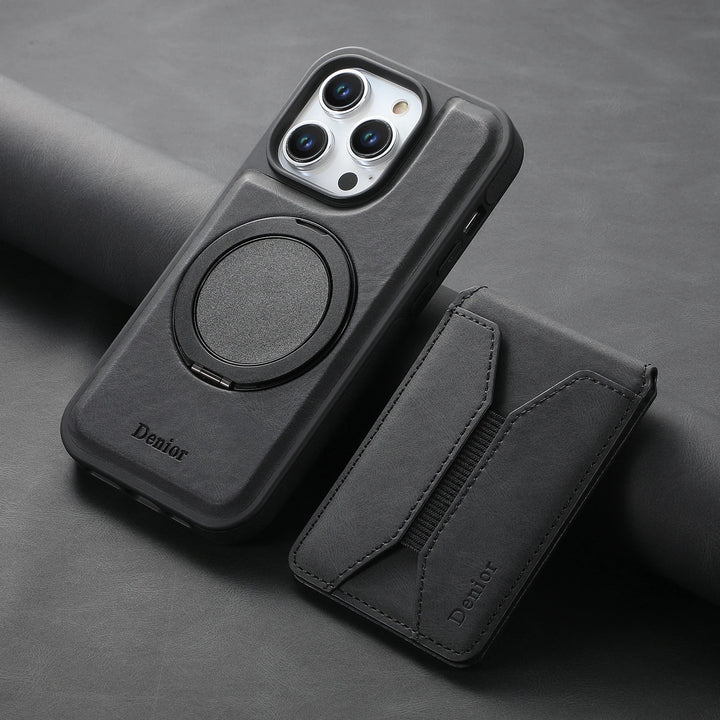 Premium Leather Wallet Case for iPhone 11/12/13/14/15/16 Pro Max with Magnetic 360° Rotating Stand and Shockproof Design